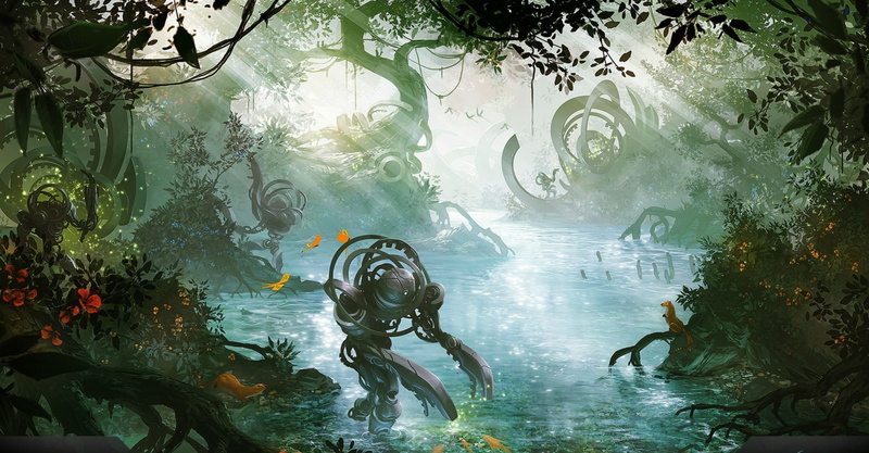 water, 1080P, animals in the wild, animal, reflection, plant, marine, sea life, tree, outdoors, undersea, underwater, artwork fantasy art digital art robot jungles nature automaton endless space
