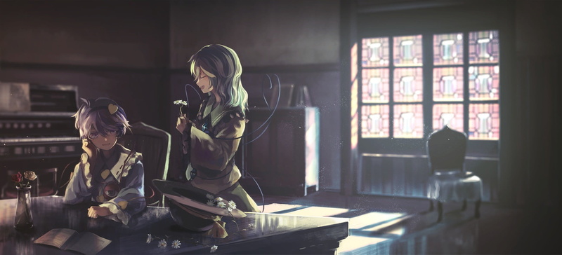 art and craft, Komeiji Satori, people, sitting, adult, young adult, book, anime girls, 1080P, women, men, anime, architecture, Komeiji Koishi, building