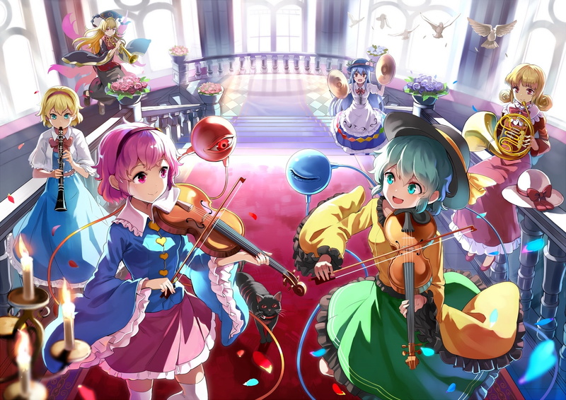 carnival, musical instrument, junko, human representation, touhou, real people, Anime, clothing, artist, creativity, group of people, representation, violins