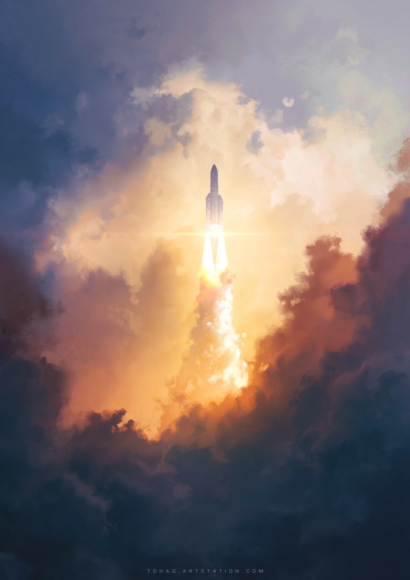 artwork, rocket, 720P, ship, Sylvain Sarrailh, digital