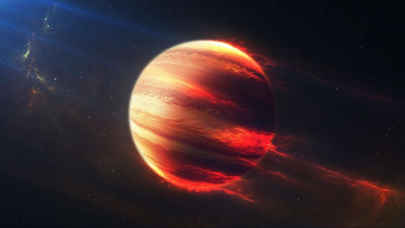 sun rays, digital art, Endless Space, space art, space, 4K, planet, red, Jupiter