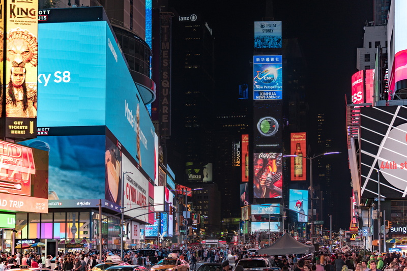 5K, nyc, landmark, skyscraper, downtown, screen, night, square, technology, illuminated, led, shopping, crowd, Broadway, building, buildings, commerce