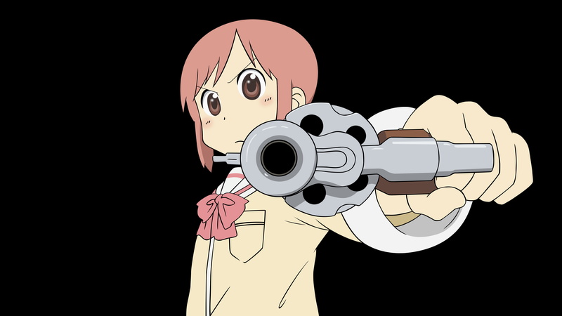 tachibana, vector, nichijou, gun, weapon, 4K, misato, pink, dark, hair