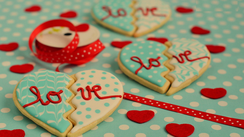 shaped, 4K, love, heart, Valentines Day, focus, broken, photography, cookies, selective