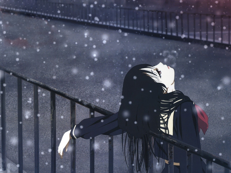 anime girls, snow, anime, 720P, long hair, Enma Ai, Jigoku Shoujo, school uniform