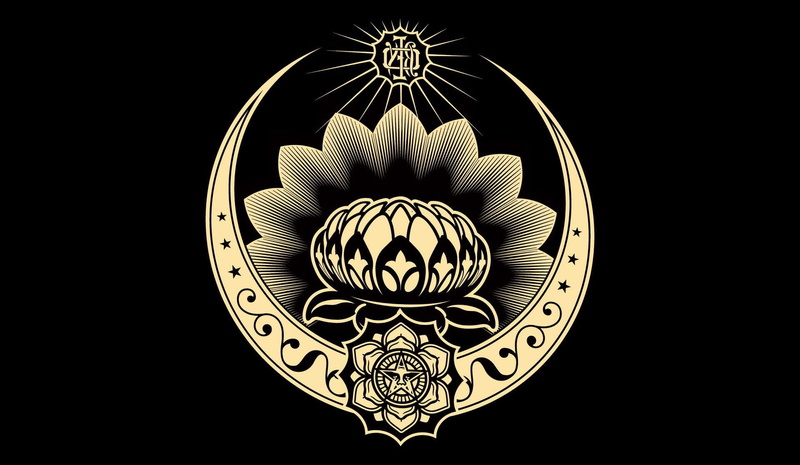 black color, lotus incase obey shepard fairey, design, metal, shape, studio shot, minute hand, geometric shape, clock face, floral pattern, luxury, ornate