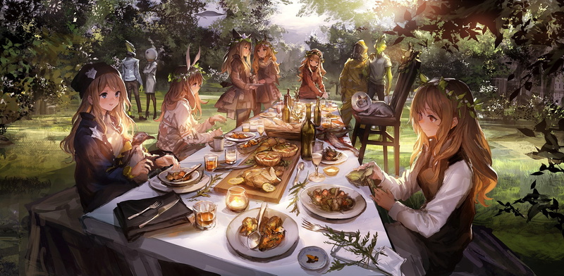 fantasy art, Friends, food, op-center, anime girls, 1080P, anime, original characters, landscape