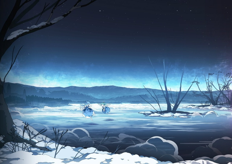 manga, Cirno, Touhou, snow, 720P