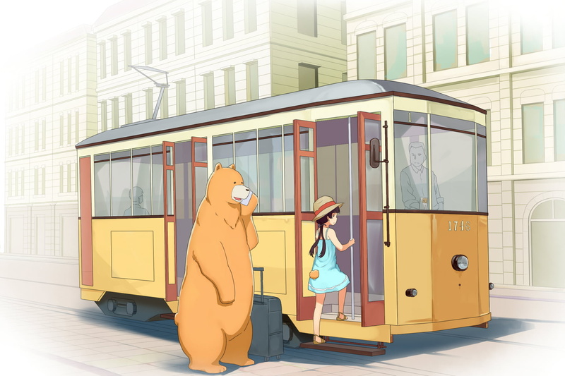 public transportation, Kuma Miko, door, entrance, built structure, transportation, one person, Kumai Natsu, real people, building, city, travel, window