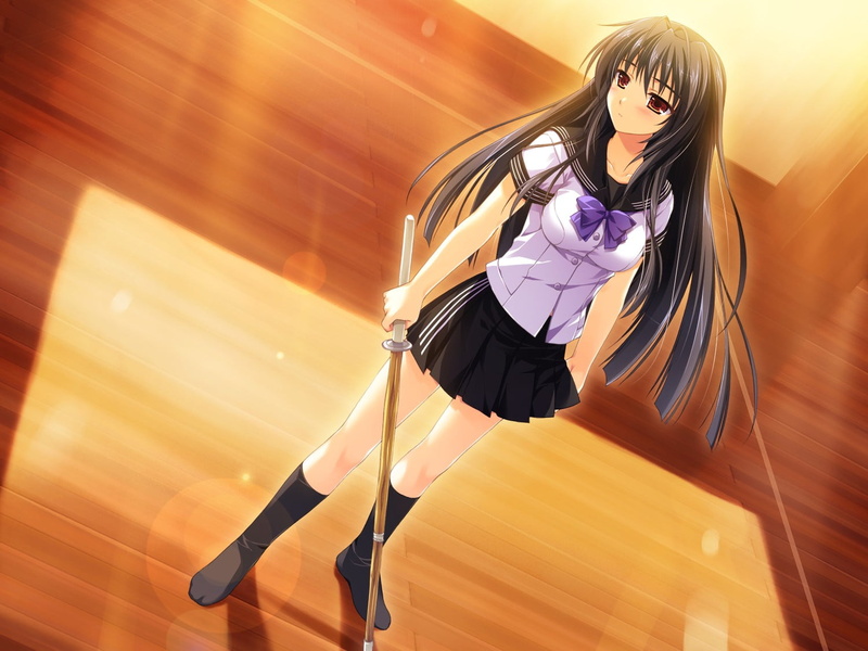 indoors, adult, high angle view, 720P, beautiful woman, leisure activity, females, purple, school uniform, Sakuragi Hikaru, front view, fashion, lifestyles