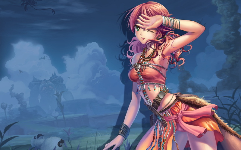 long hair, Final Fantasy, green eyes, 1080P, Oerba Dia Vanille, landscape
