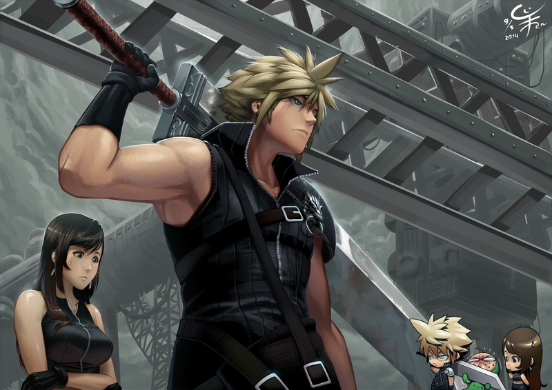 2K, guy, final fantasy, art, agustin in, look, weapons, tifa lockhart, Chibi, girl, cloud strife
