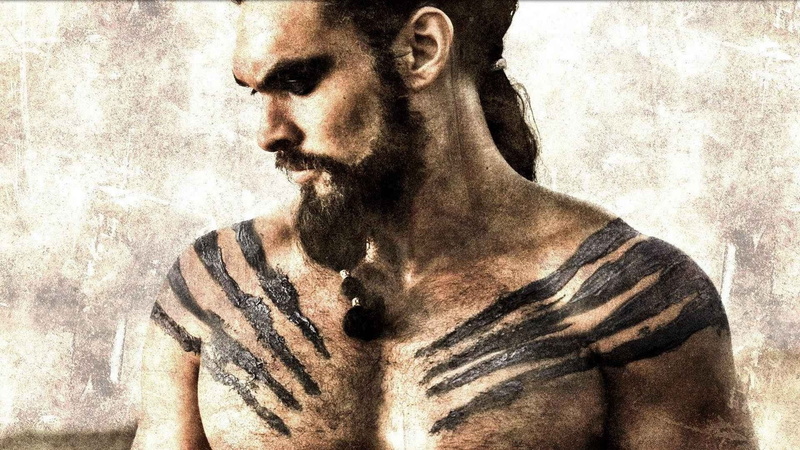 front view, Khal Drogo, close-up, wall - building feature, portrait, young adult, young men, shirtless, auto post production filter, looking, indoors, waist up