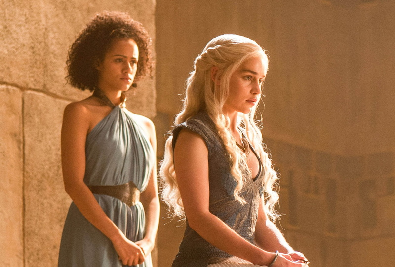 hair, long hair, women, standing, Nathalie Emmanuel, Emilia Clarke, three quarter length, Daenerys Targaryen, adult, sunlight, side view, hairstyle, 1080P