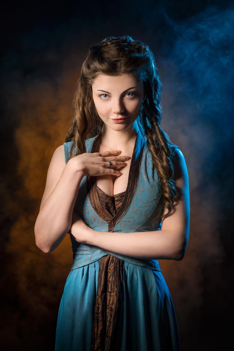 Xenia Shelkovskaya, blue dress, long hair, 1080P, cosplay, Margaery Tyrell, women, blue eyes, Game of Thrones, dress