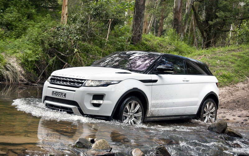 cars, 1080P, forest, range, river, rover, evoque