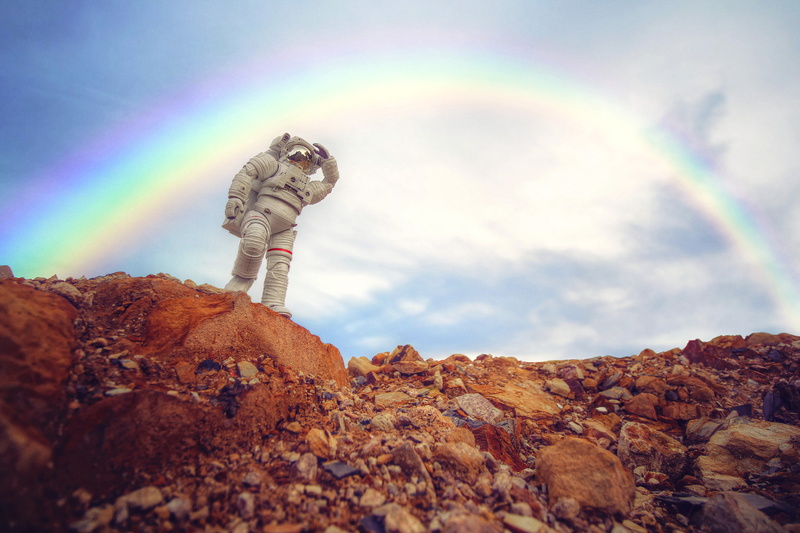 cloud - sky, rock, toys, 1080P, beauty in nature, mountain, rainbow, scenics - nature, multi colored, rock - object, no people, solid, tranquility, sky