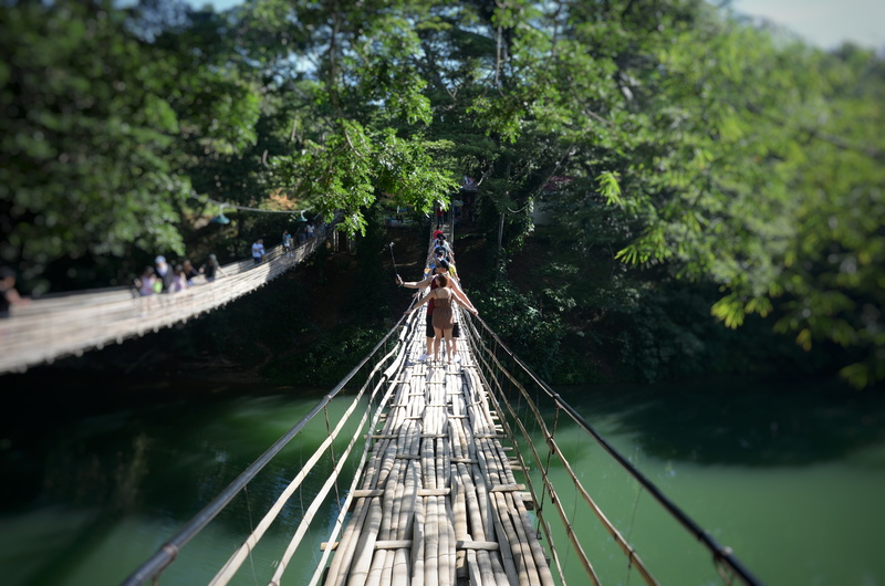 people, river, 4K, built structure, footbridge, gonzo, nature, bohol bridge, group of people, tree, transportation, outdoors, day, bridge - man made structure
