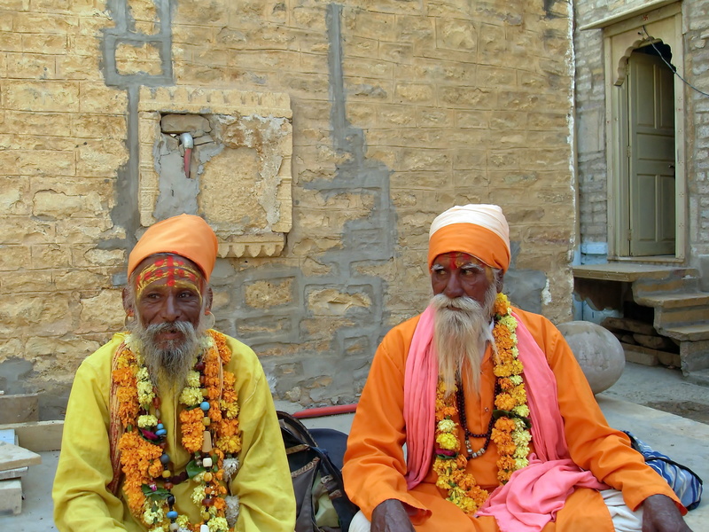 wisdom, color, Beggars, mature men, Jodhpur, adult, building exterior, Characters, wall - building feature, males, clothing, two people, India, day, 2K