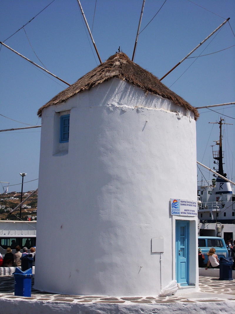outdoors, greces, Paros, fuel and power generation, building exterior, white, built structure, technology, architecture, travel, sky, Mill, blue, mediterranean