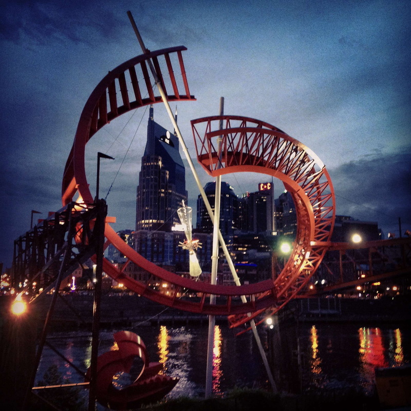 ferris wheel, building exterior, travel, sculpture, city, transportation, no people, nashville, architecture, riverfront, amusement park, tennessee, arts culture and entertainment
