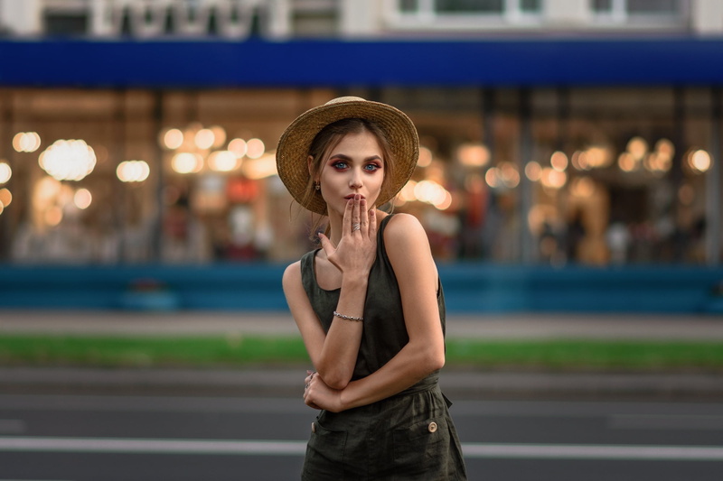 bokeh, 1080P, Dmitry Medved, hat, pose, Ananda, look