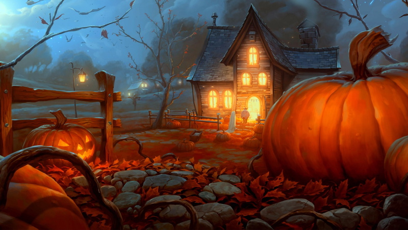 2K, halloween, calabazas, casa, encantada