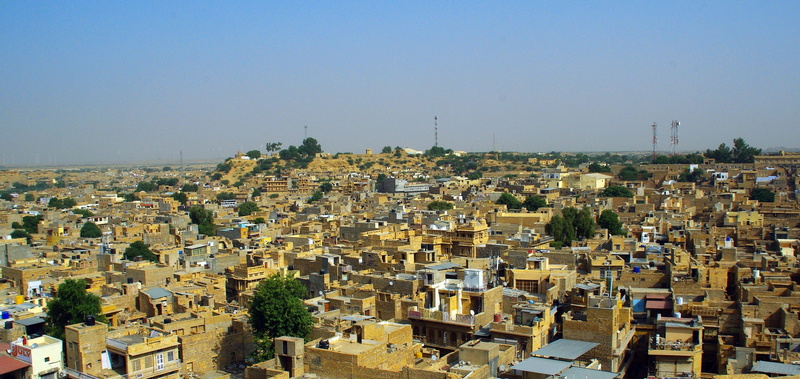 lower town, cityscape, clear sky, sky, building, city, roof, crowded, jaisalmer, rajasthan, 2K, architecture, india, house, panorama, history, residential district