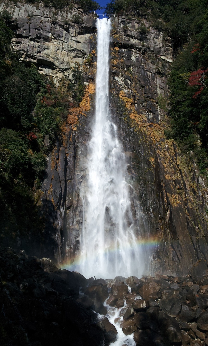 motion, rainforest, waterfall, japan, flowing, rock formation, wakayama, nature, rock - object, solid, power, rainbow, river, scenics - nature, outdoors