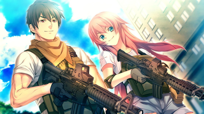 nachi, long, 720P, red, eyes, sayaka, shinya, black, oosaki, weapon, youji, hair, blue, kanzaki, game, gun