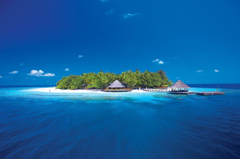 bungalows, Ocean, island, 1080P, resort, reef, palm trees, pier