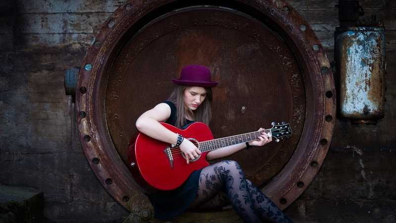 Long, Music, Girl, Guitar, Hat, Hair, 1080P