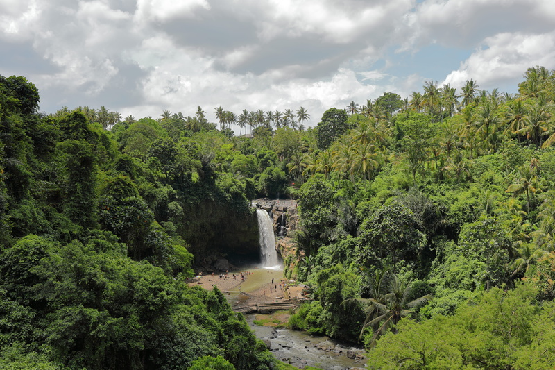 cloud - sky, scenics - nature, tranquil scene, lush foliage, sky, non-urban scene, day, tranquility, jungle, waterfall, scenery, travel, bridge - man made structure