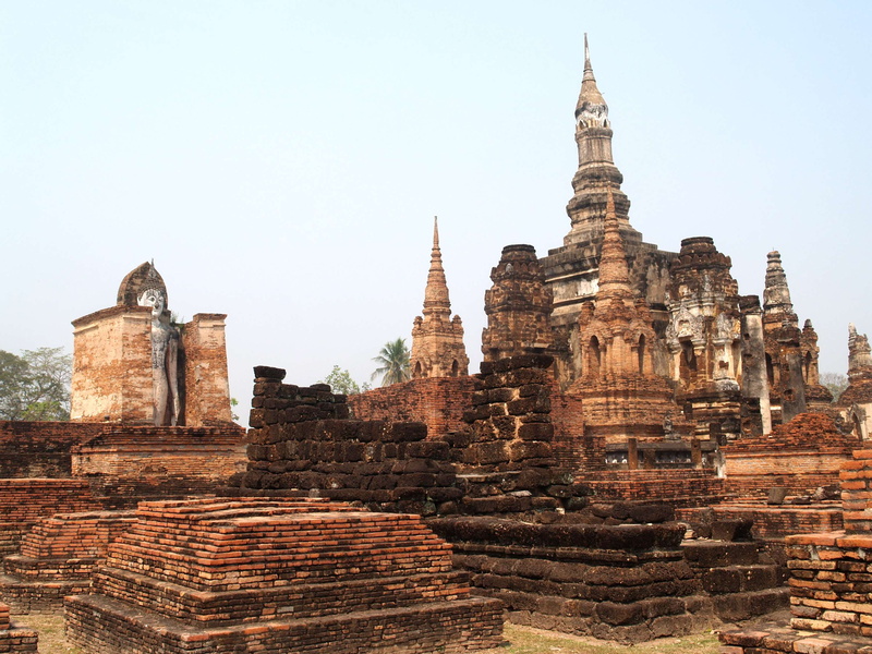 bangkok, outdoors, built structure, culture, landscape, brick, lilly, tourism, lotus, ayutthaya, building, building exterior, buddha, archaeology, 2K
