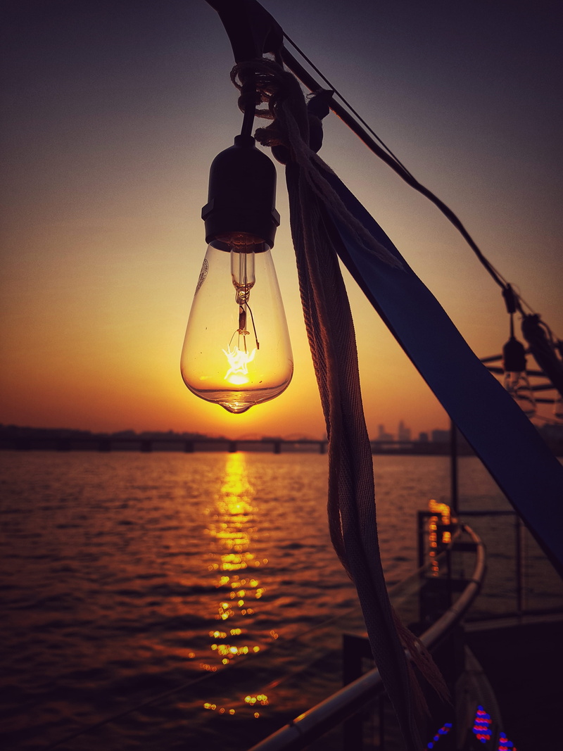 south korea, sunset, port, lights, sailboat, river, hanging, tranquility, electric lamp, lantern, transportation, nautical vessel, sky, background, dusk