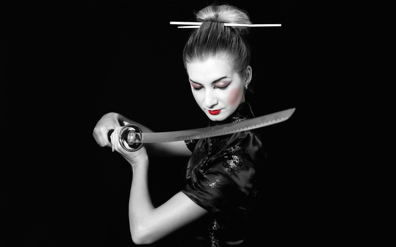 girl, 1080P, black, japonese, and, white, warrior, sword