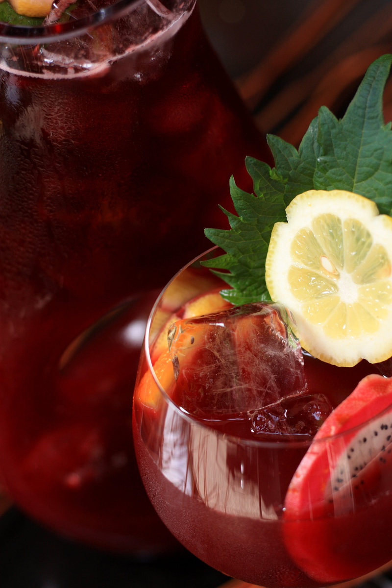 food and drink, refreshment, summertime, 4K, iced drinks, household equipment, drinking glass, glass, sangria, minami, healthy eating, still life, herb