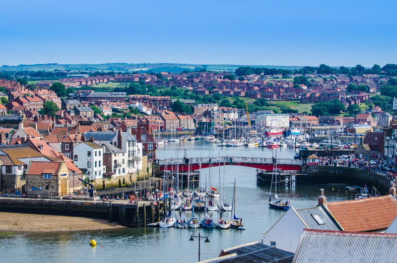 sky, river, bridge - man made structure, water, yorkshire, resort, town, clear sky, architecture, travel, crowd, mode of transportation, built structure