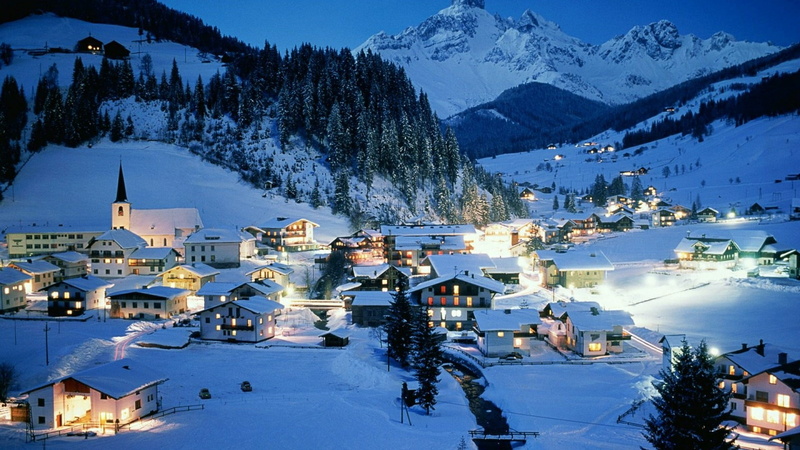 plant, salzburg, building, fir, architecture, ski resort, house, winter sport, built structure, austria, cityscape, illuminated, mountain range, building exterior