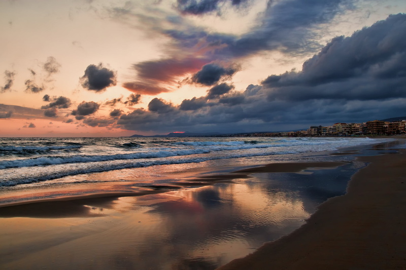 water, sunset, sky, resort, beauty in nature, Crete, no people, tranquil scene, cloud - sky, shore, scenics - nature, idyllic, Greece, 1080P