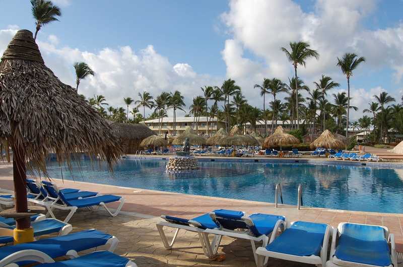 land, palms, sky, poolside, tree, 1080P, lounge chair, pool, beach, punta cana, tourist resort, hotel, tropical climate, water, palm tree, swimming pool