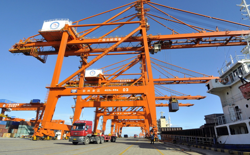 transportation, ship, industry, nature, shipping, freight transportation, commercial dock, architecture, unloading, nautical vessel, port, 2K, crane, guangxi