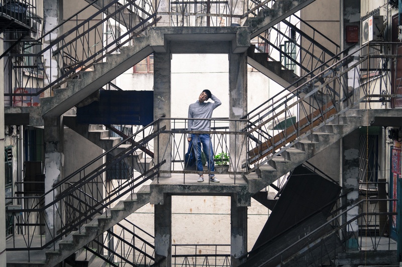 nanning, standing, teenager, full length, second, 4K, guangxi, day, metal, portrait, adult, built structure, lifestyles, architecture, the corridor, men