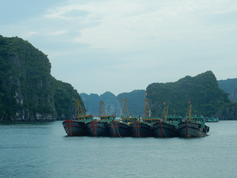 tranquility, water, ship, mountain, bay, turquoise colored, transportation, viet nam, tranquil scene, nautical Vessel, mountain range, boats, day, karst rock