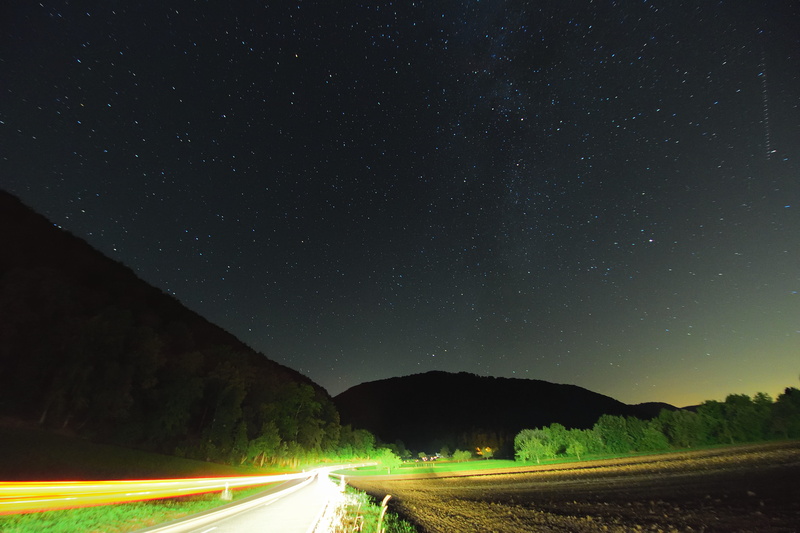 stars, nature, trees, speed, tranquility, lenningen, carlights, light trail, street, schwäbisch alb, transportation, mountains, hills, astronomy, mountain