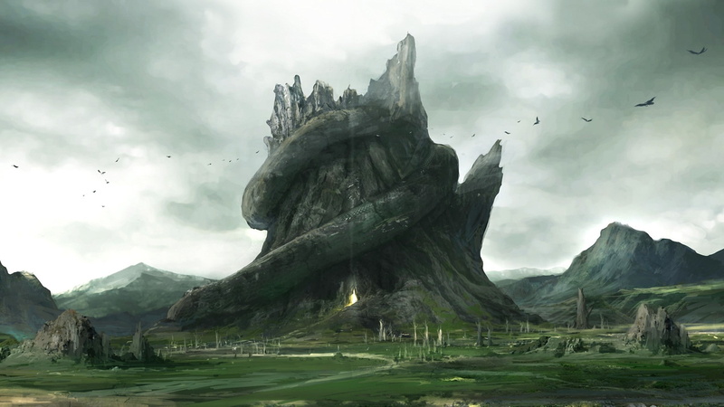 art, road, cave, entrance, 1080P, birds, stump, trees, snake