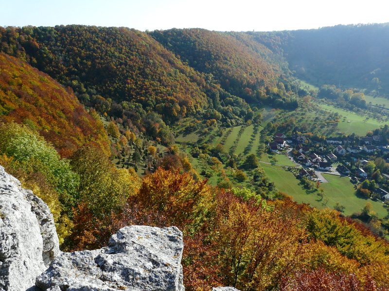 Swabian Alb, mountain, land, tranquil scene, rock - Object, hill, scenics - nature, plant, outdoors, sky, fall color, environment, valley, bad überkingen