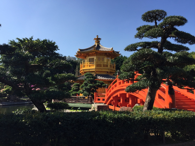clear sky, building, place of worship, belief, spirituality, building exterior, tang dynasty, travel destinations, nature, plant, park, garden, 2K, golden pavilion