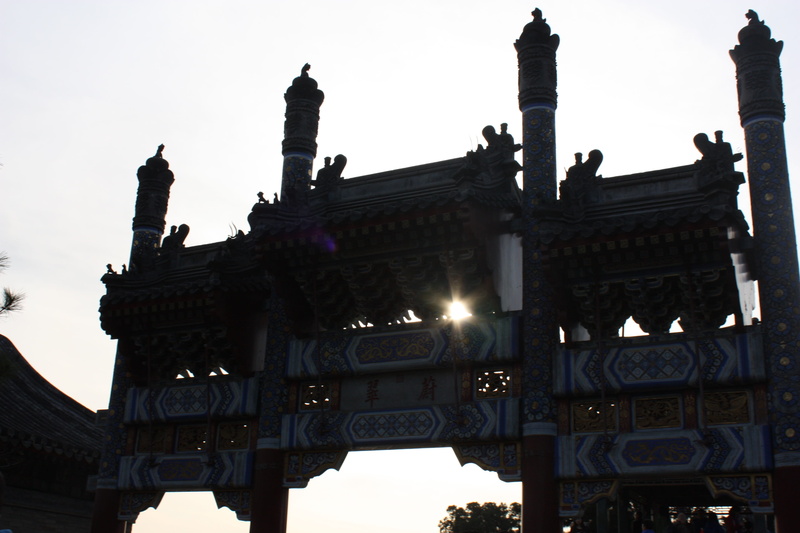 outdoors, low angle view, walls, 4K, clear sky, paifang, beijing gate, fences, 牌, tang dynasty, gate, architecture, sky, history, portal, building exterior