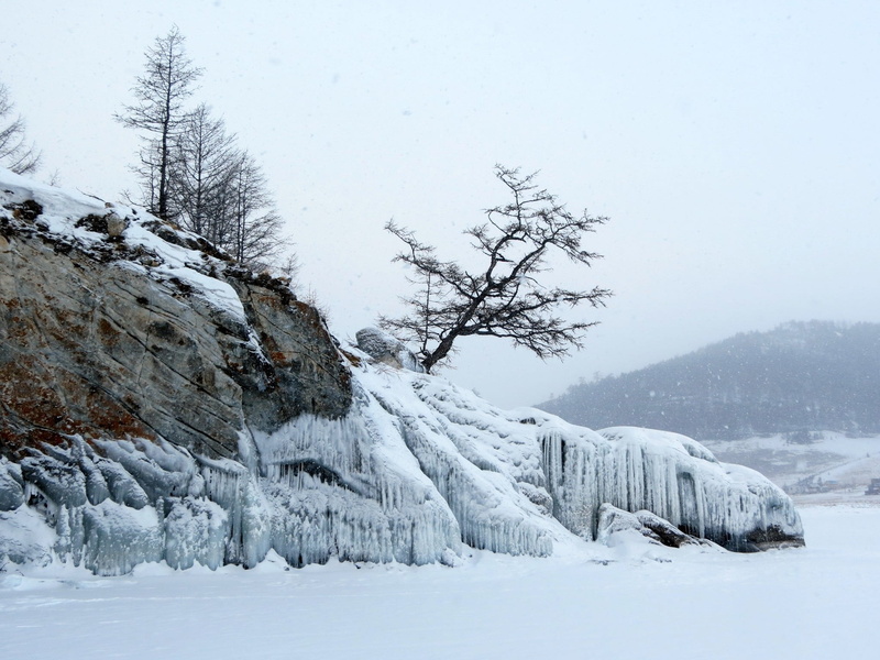 twilight, bad weather, partly cloudy, outdoors, scenics - nature, snowcapped mountain, baikal, landscape, extreme weather, cedar, snowing, frozen, ice